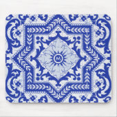 Blue Cracked Ceramic Style Azulejo Muismat (Voorkant)