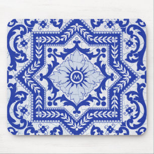 Blue Cracked Ceramic Style Azulejo  Muismat