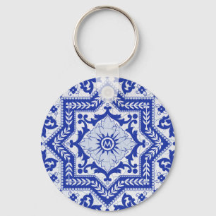 Blue Cracked Ceramic Style Azulejo  Sleutelhanger