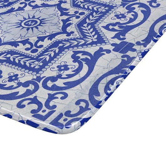 Blue Cracked Ceramic Style Azulejo  Snijplank (Hoek)