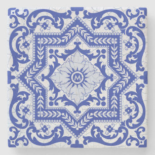 Blue Cracked Ceramic Style Azulejo  Stenen Onderzetter