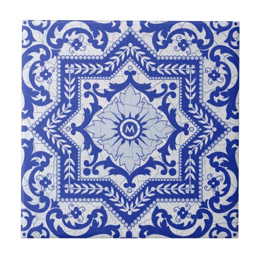 Blue Cracked Ceramic Style Azulejo  Tegeltje (Voorkant)