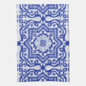 Blue Cracked Ceramic Style Azulejo Theedoek (Verticaal)