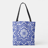 Blue Cracked Ceramic Style Azulejo Tote Bag (Achterkant)