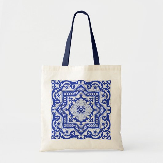 Blue Cracked Ceramic Style Azulejo  Tote Bag (Voorkant)