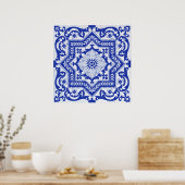 Blue Cracked Ceramic Style Azulejo Vintage Poster (Keuken)