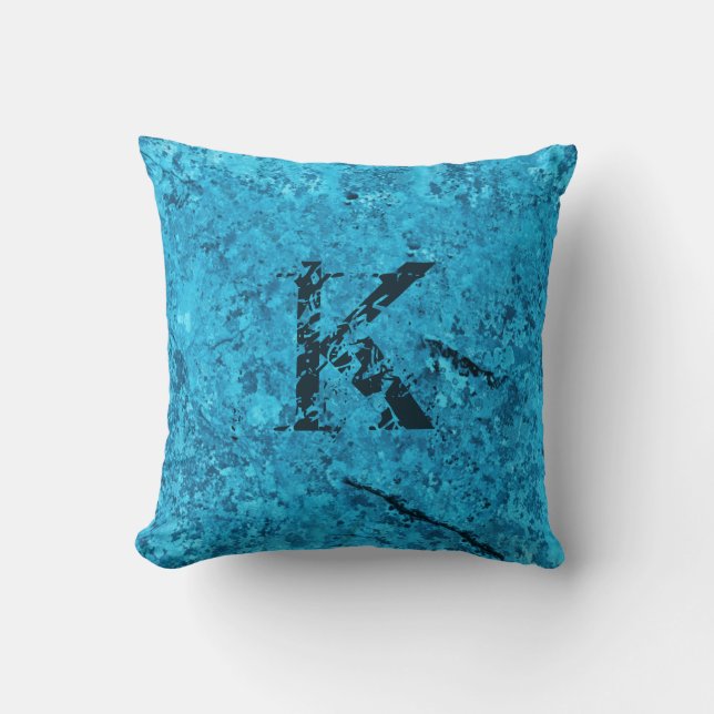 Blue Cracked Natural Rock Texture Custom Monogram Kussen (Voorkant)