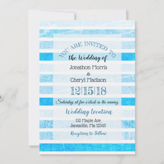 Blue Crackle Striped Weduwuitnodigingen Kaart (Voorkant)