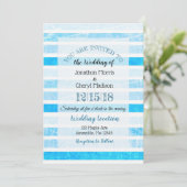 Blue Crackle Striped Weduwuitnodigingen Kaart (Staand voorkant)