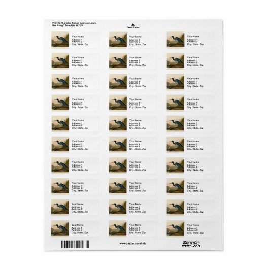 Blue Crane Heron Audubon Painting Etiket (Full Sheet)