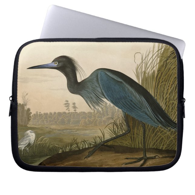 Blue Crane Heron Audubon Painting Laptop Sleeve (Voorkant)