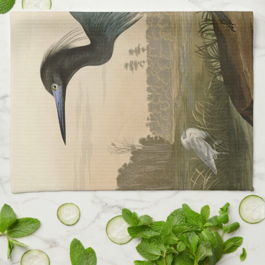 Blue Crane Heron Audubon Painting Theedoek (Gevouwen)