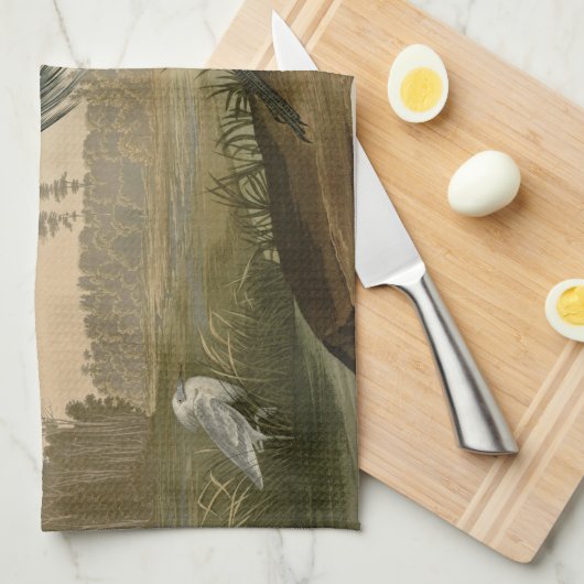 Blue Crane Heron Audubon Painting Theedoek (Quarter Fold)