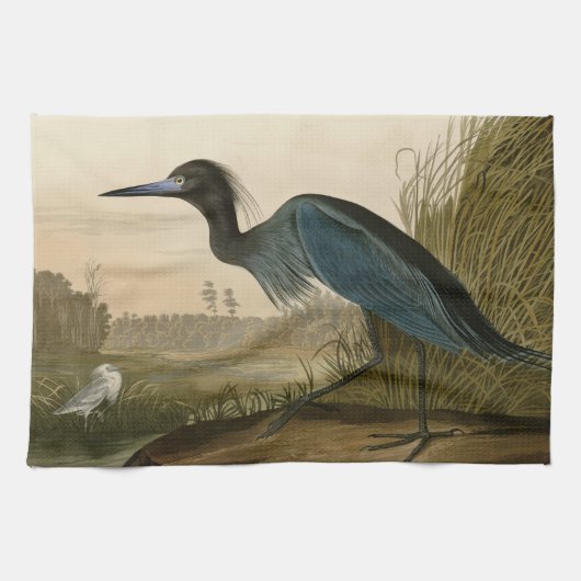 Blue Crane Heron Audubon Painting Theedoek (Horizontaal)