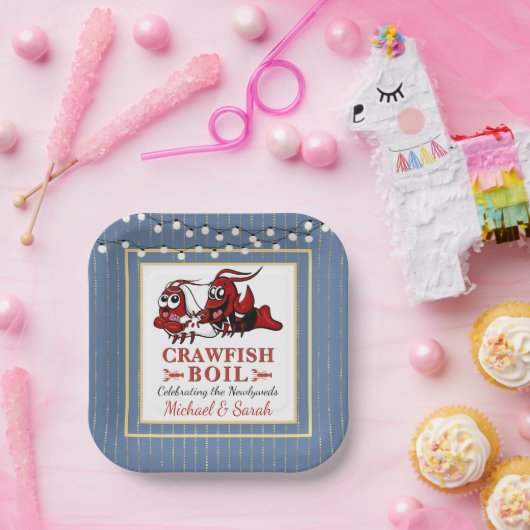 Blue Crawfish Boil Pas getrouwd of Engagement Part Papieren Bordje (Feest)
