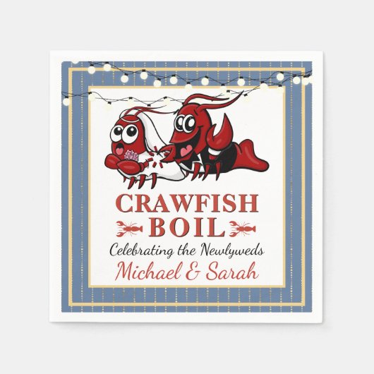 Blue Crawfish Boil Pas getrouwd of Engagement Part Servet (Voorkant)