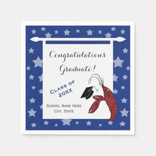 Blue Crawfish / Lobster Stars Afstuderen Servet (Voorkant)