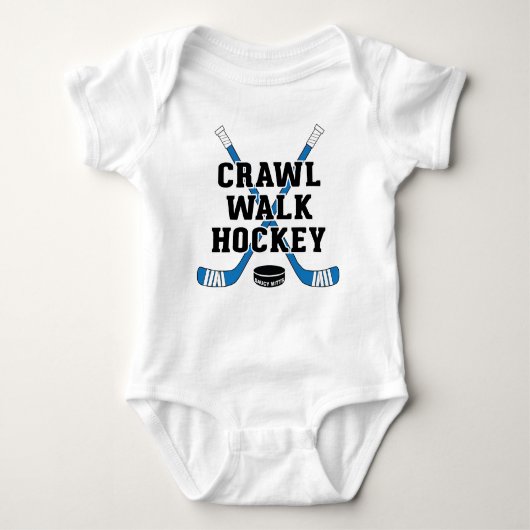 Blue Crawl Walk Hockey Sticks and Puck Cute Baby Romper (Voorkant)