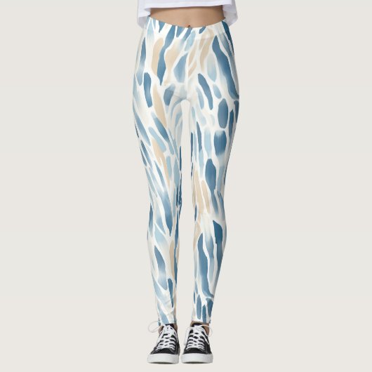 Blue Cream Abstracte dierenprint Leggings (Voorkant)