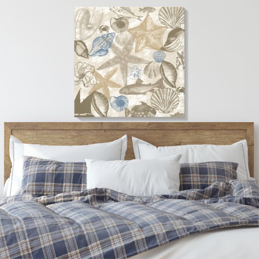 Blue Cream Beach schelpen Ocean Fish Canvas Afdruk (Insitu (Slaapkamer))