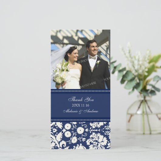 Blue Cream Bedankt Bruiloftsfotokaarten (Staand voorkant)