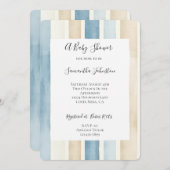 Blue Cream Beige Stripes Baby shower Kaart (Voorkant / Achterkant)