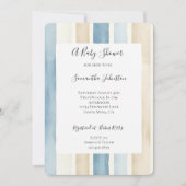 Blue Cream Beige Stripes Baby shower Kaart (Voorkant)