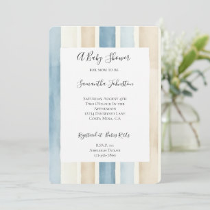 Blue Cream Beige Stripes Baby shower Kaart