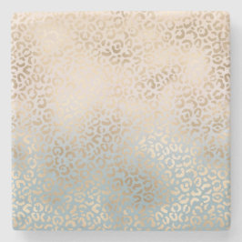 Blue Cream Blush Gold Ombre Leopard Print Stenen Onderzetter