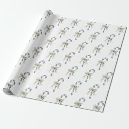 Blue Cream Candy Canes Bows Christmas Cadeaupapier