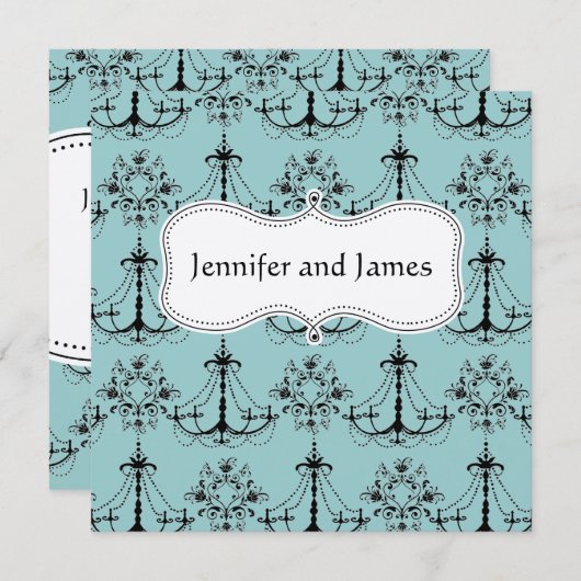 Blue Cream Chandelier Save the Date (Voorkant / Achterkant)