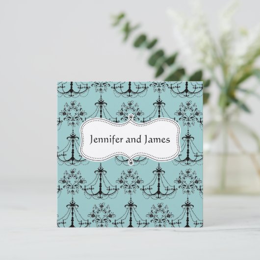 Blue Cream Chandelier Save the Date (Staand voorkant)