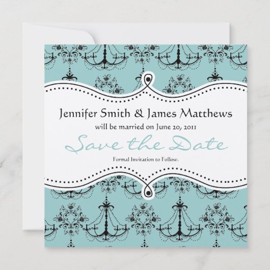 Blue Cream Chandelier Save the Date (Achterkant)