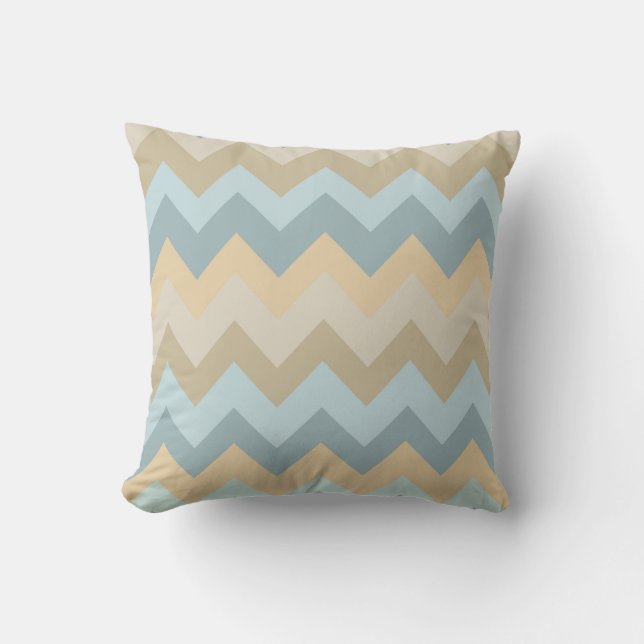 Blue Cream Chevron Stripes Kussen (Voorkant)