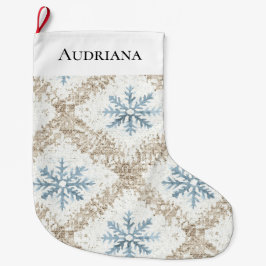 Blue Cream Christmas Snowflakes Grote Kerstsok