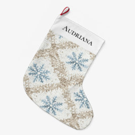 Blue Cream Christmas Snowflakes Grote Kerstsok