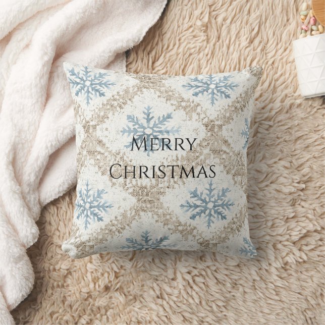 Blue Cream Christmas Snowflakes Kussen (Deken)