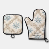 Blue Cream Christmas Snowflakes Ovenwant & Pannenlap Set (Voorkant)
