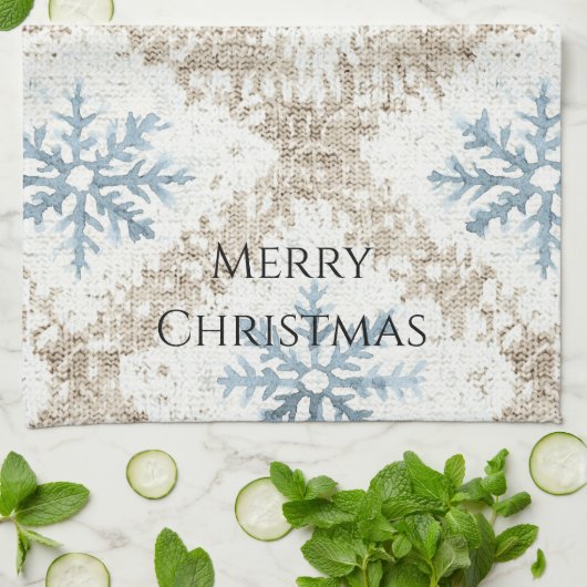 Blue Cream Christmas Snowflakes Theedoek