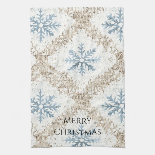 Blue Cream Christmas Snowflakes Theedoek (Verticaal)