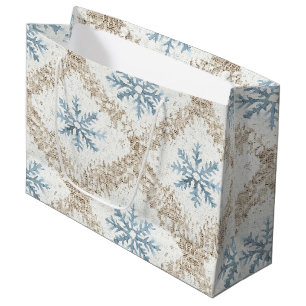 Blue Cream Christmas Stripes Sneeuwvlokken Groot Cadeauzakje