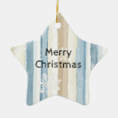 Blue Cream Christmas Stripes Sneeuwvlokken Keramisch Ornament (Voorkant)