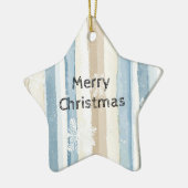 Blue Cream Christmas Stripes Sneeuwvlokken Keramisch Ornament (Links)