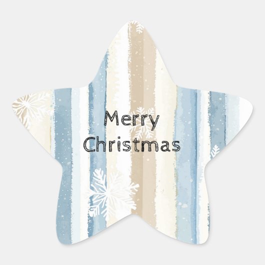 Blue Cream Christmas Stripes Sneeuwvlokken Ster Sticker (Voorkant)