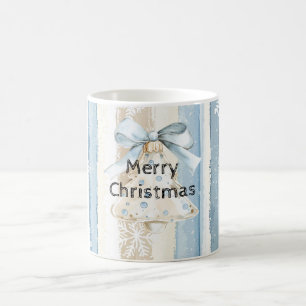 Blue Cream Christmas Stripes Snowflakes Ornament Koffiemok