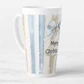 Blue Cream Christmas Stripes Snowflakes Ornament Latte Mok (Linkerhoek)
