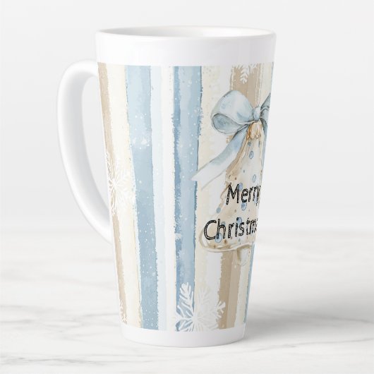 Blue Cream Christmas Stripes Snowflakes Ornament Latte Mok (Linkerhoek)