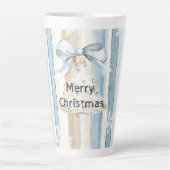 Blue Cream Christmas Stripes Snowflakes Ornament Latte Mok (Voorkant)