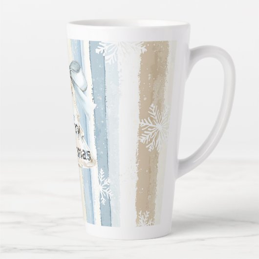 Blue Cream Christmas Stripes Snowflakes Ornament Latte Mok (Rechts)