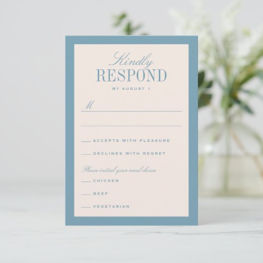 Blue Cream Classic Elegant Wedding RSVP Kaartje (Staand voorkant)